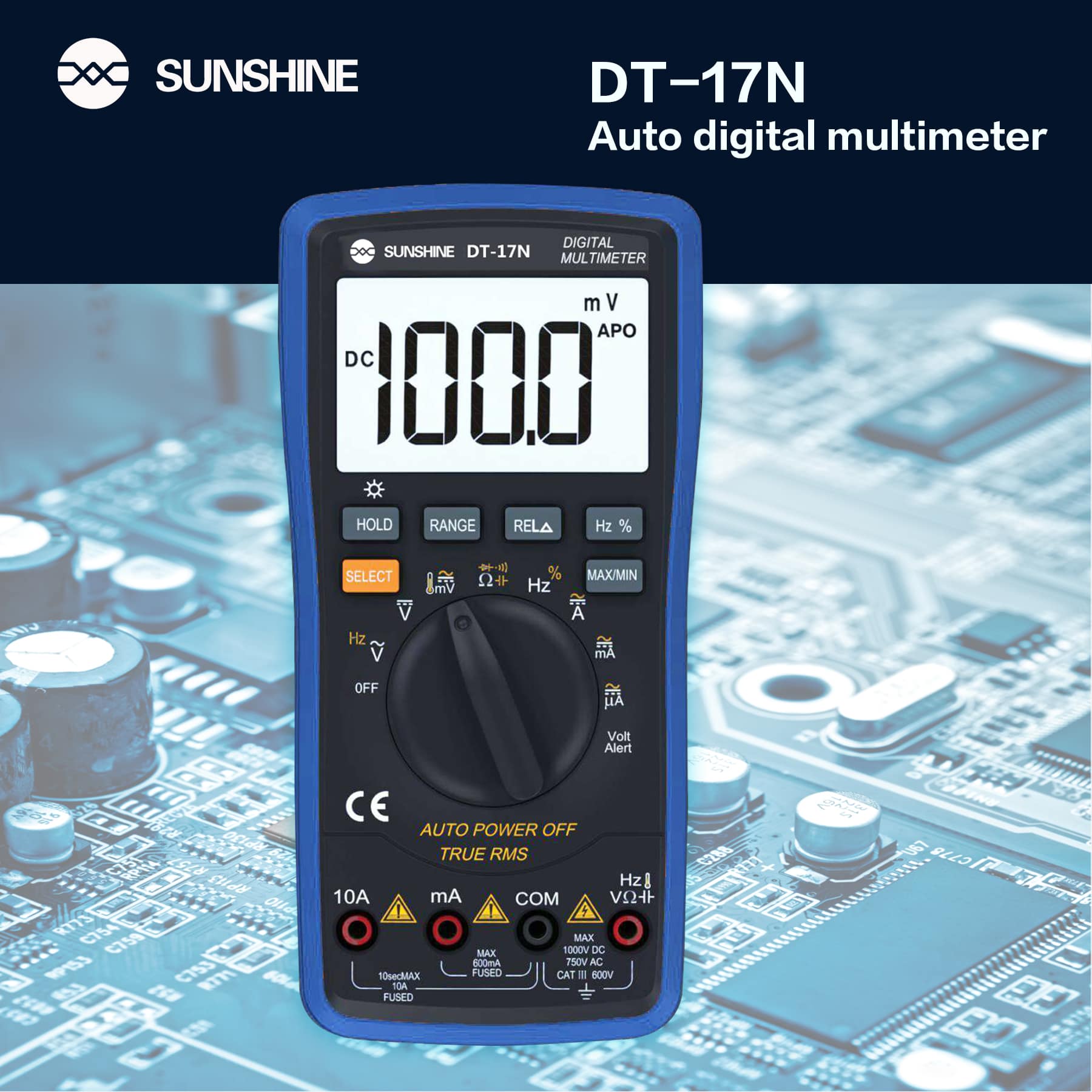 ⁦ملتيميتر SUNSHINE DT-17N الرقمي الذكي - ميزة النطاق التلقائي (Auto Range) وقياس الحرارة⁩ - الصورة ⁦3⁩