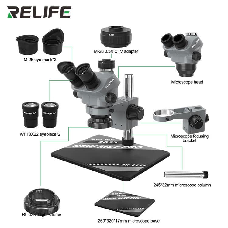⁦ميكروسكوب RELIFE RL-M5T Pro ثلاثي العيون الاحترافي - مجهر الصيانة بزووم 50X وقاعدة B11 المعدنية⁩ - الصورة ⁦4⁩