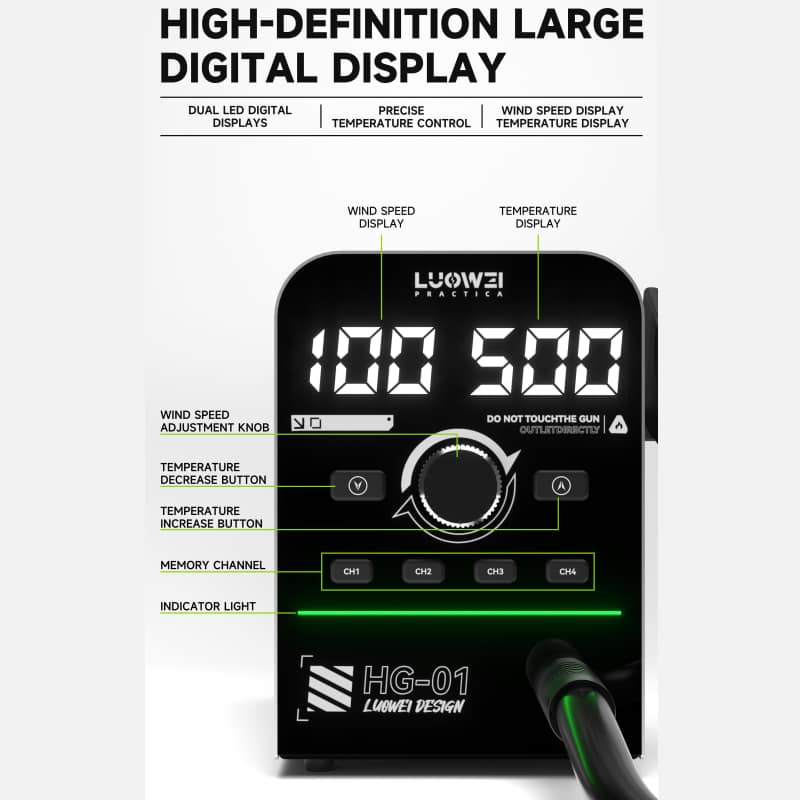 محطة هوت إير لووي LUOWEI HG-01 الذكية - قوة 800 واط وشاشة عرض رقمية مزدوجة - الصورة 5