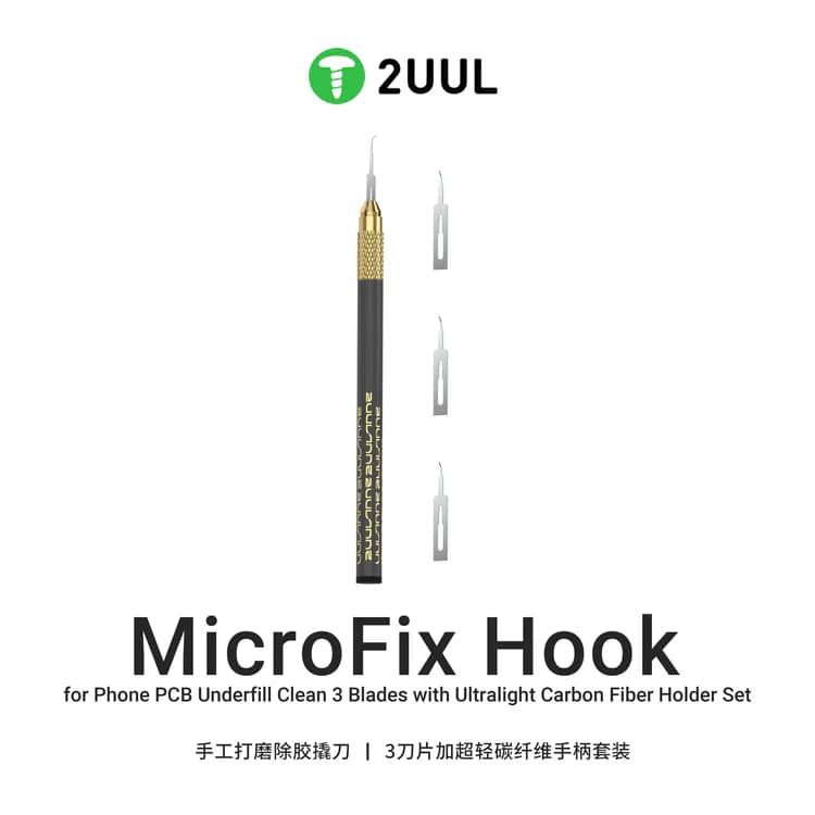 2UUL DA12 MicroFix Hook Set with Ultralight Carbon Fiber Holder for PCB Cleaning