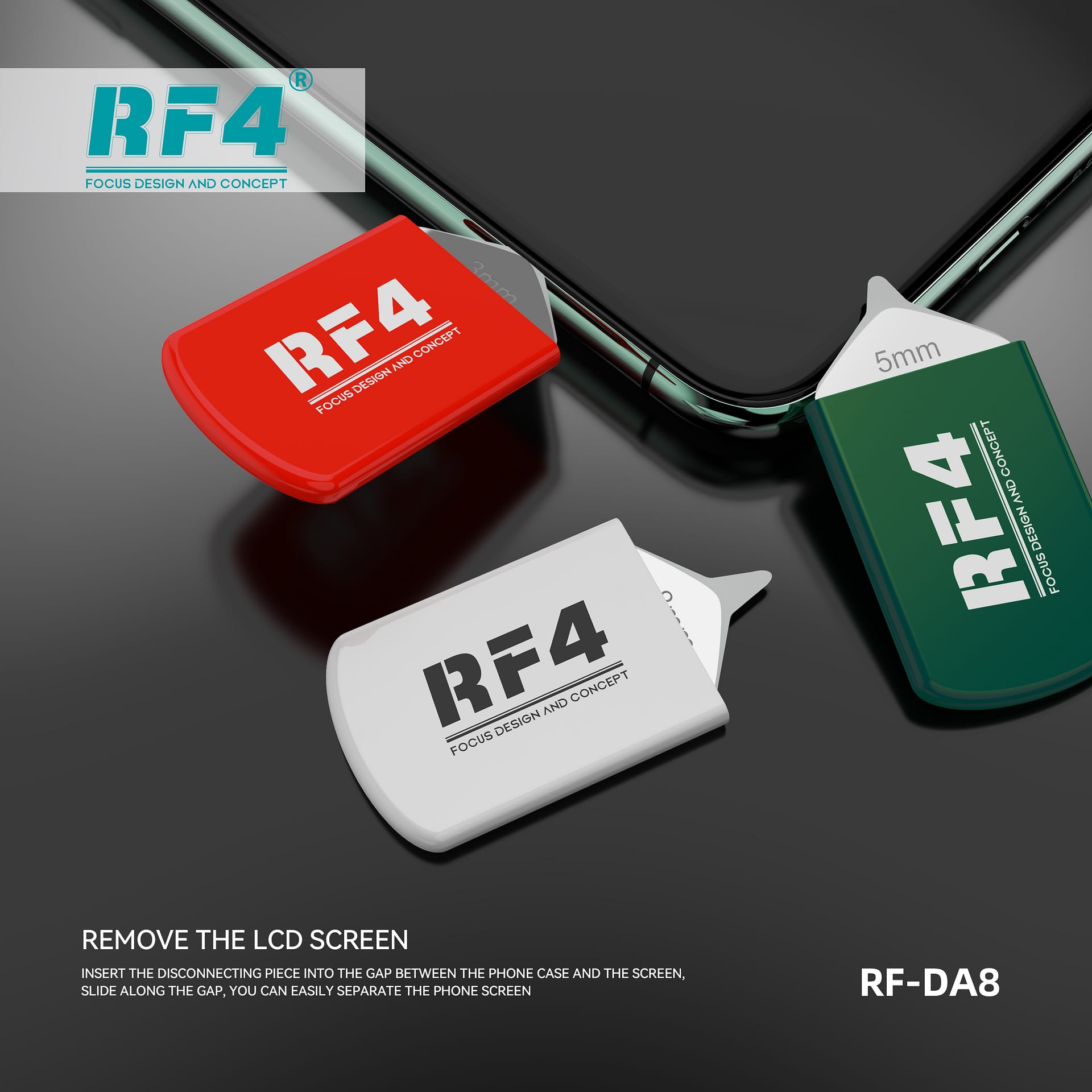 RF4 RF-DA8 3Pcs Ultra-Thin Stainless Steel Spudger Opening Pry Card Kits