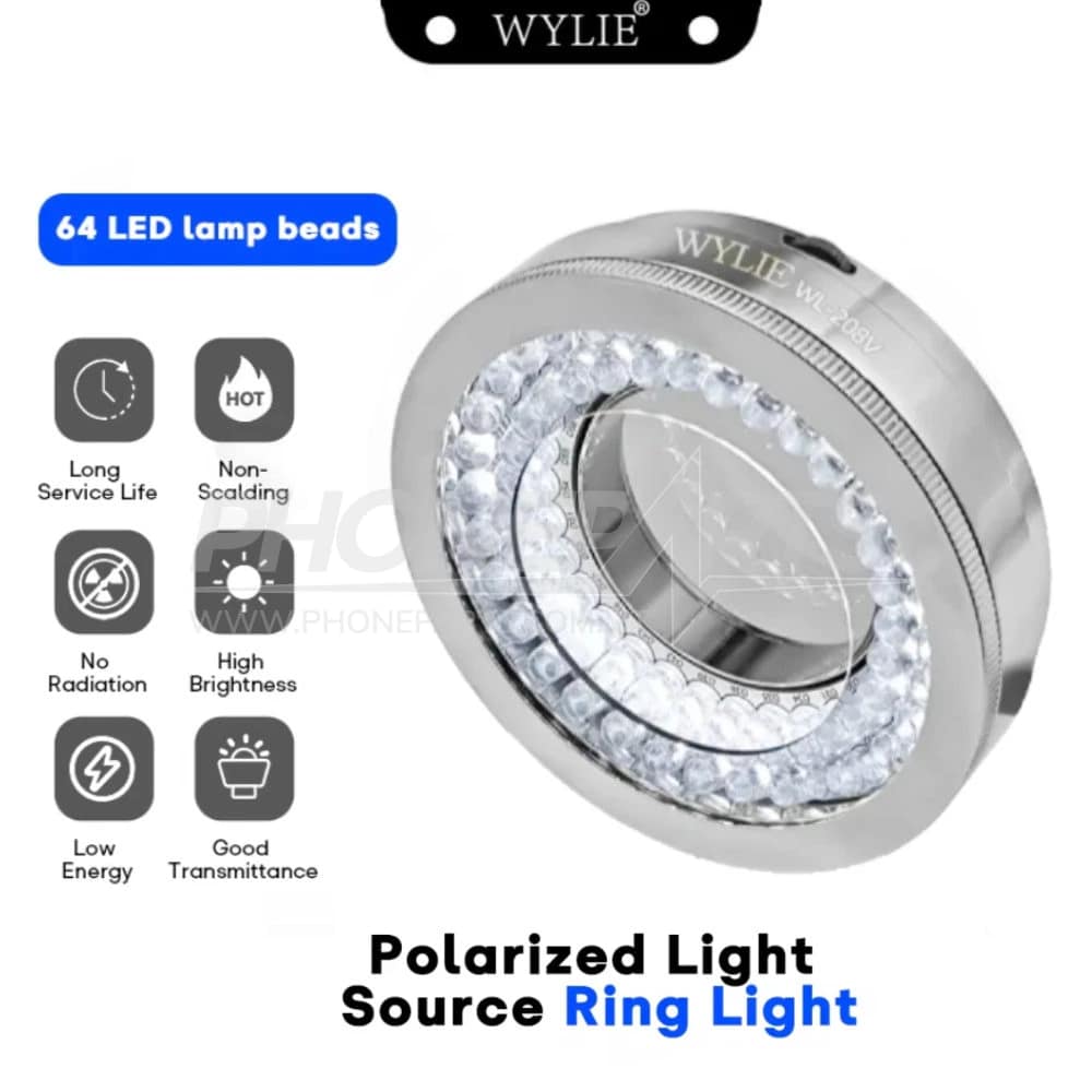 Wylie WL-208V High Lumen Adjustable 64 LED Polarized Ring Light Source