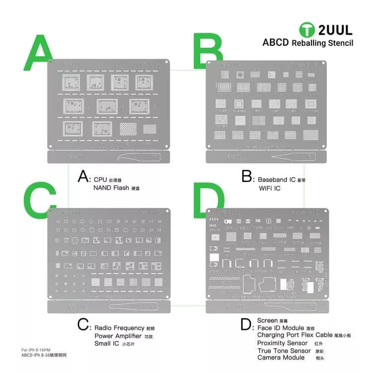 2UUL BG01 ABCD Reballing Stencil Pack for iPhone